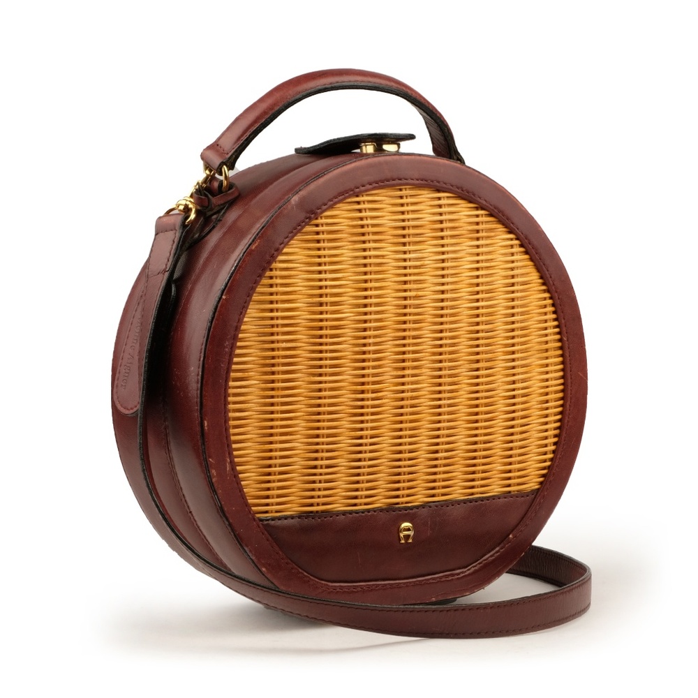 Vintage Etienne Aigner ROUND WICKER CREEL Leather